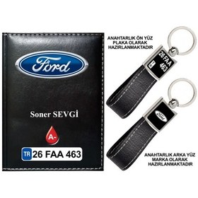 Resim Plakanıza Özel Ford Logolu Siyah Ruhsat Kabı Ve Anahtarlık 