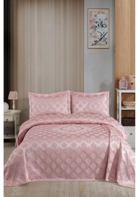 Resim Damasko Pano Şönil Çift Kişilik Yatak Örtüsü Pudra 