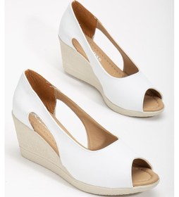 Resim Dolgu Taban Burun Açık Pencereli Ortopedik Suni Deri Beyaz Kadın Dolgu Topuk Ayakkabı-2787-beyaz Beyaz 