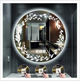 Resim GLOBAL LED MIRROR 55 Cm Beyaz Ledli Tasarım Kumlamalı Dokunmatik Bluetoothlu Buğu Önleyicili Banyo Aynası Makyaj Ayna 