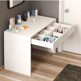 Resim Bicabin Arya Novella Bölmeli Organizer Çekmeceli Makyaj Masası -Beyaz (Kulplu) 