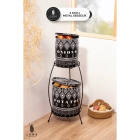 Resim Feyza Design 2 Katlı Siyah Metal Patates ve Soğan Sepeti, 18X66 Cm, Sebzelik 