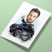 Resim Arazi Aracındaki Erkek Karikatürlü Tebrik Kartı 