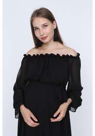 Resim Modalabio Moda Labio-Babyshower Dökümlü Hamile Elbisesi Siyah 