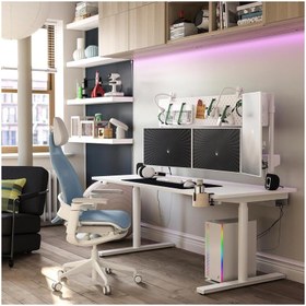 Resim IKEA oyuncu masası, beyaz-yeşil, 180x80 cm, elektrikli ayarlanabilir 