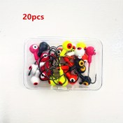 Resim 20 adet Karbon Çelik Balıkçılık Jig Başlığı saç tokası Seti, 3D Gözler Boyalı Jig, Karp, Siyah Karp, Büyük Göz Karp, Tuzlu Su ve Tatlı Su Balıkçılığı Aksesuar Seti, Çoklu Ağırlıklarla, Kurşun Başlıklı Balıkçılık saç tokası Yüksek Karbon Çelik Yumuşak Yem saç tokası, Balıkçılık Yem Başlığı saç tokası Kutusu ile 