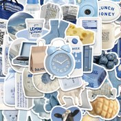 Resim 50 Adet Mavi & Pastel Kawaii Sticker Kitabı - Sevimli Süt ve Çiftlik Hayvanları PVC Yapışkanlı Etiketler, Sütlü Paket, İçerik Metni, Şekilsiz Tasarım Scrapbooking, Laptop, Telefon, Günlük Dekorasyonu İçin (Parlak Olmayan, Kolay Ayrılabilir) 