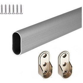 Resim Oval Alüminyum 77 Cm Dolap Içi Askı Borusu 2 Adet Flanş Vidaları Dolap İçi Düzenleyiciler 