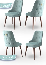 Resim Canisa Enoa Serisi, 1.sınıf Babyface Ithal Kumaş, 4 Adet Su Yeşili Sandalye Gold Halkalı, Ceviz Gürgen Ayak 