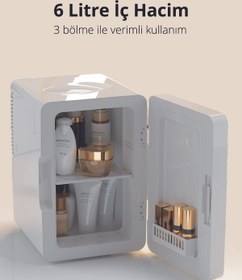 Resim Kiwi Krf-2505 Led Işıklı Taşınabilir Soğuk - Sıcak Ayarlı Kozmetik Mini Buzdolabı 