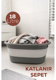 Resim Porsima L-00959-2 Akordiyon Katlanır Sepet Katlanabilir Çamaşır Sepeti Orta Boy Katlanır Çamaşır Sepeti 18 Lt Gri 