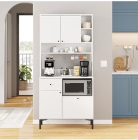 Resim Kahvenza Kahve Köşesi Ünitesi Şık Ve Raflı Tasarım, Çok Amaçlı Kullanım Beyaz 