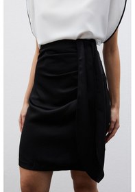 Resim Sateen Kuşaklı Mini Etek - Siyah 