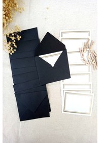 Resim Siyah 5 Adet Mandallı Zarflı Not Kartı Seti- Hediye Kartı - Tebri 