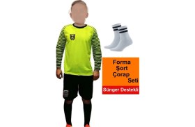 Resim Kaleci Çocuk Forması Yeşil Omuz Kol Sünger Destekli 4 Parça Forma Şort Çorap Bileklik Hediye 