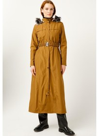 Resim Üst Bölümü Dikiş Detaylı İçi Kürk Kaplı Bondit Parka Taba-taba Taba 