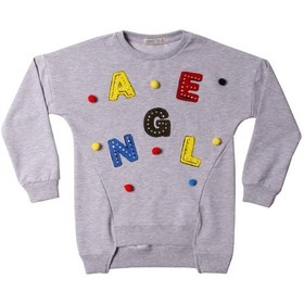 Resim Toontoy Kız Çocuk Sweatshirt Renkli Angel Nakışlı Gri Melanj 