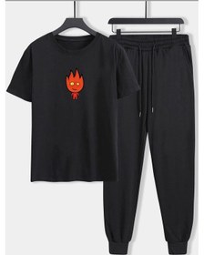 Resim Unisex Ateş Avatar Baskılı 2'li Eşofman Takımı Siyah 