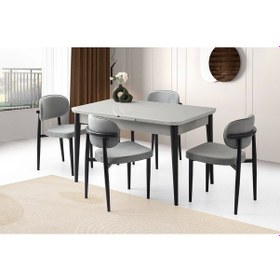 Resim Ortadan Açılır Büyüyen 60x100cm Açık Gri Ahşap Salon Yemek Masa Gri Siesta Sandalye Takımı 4 Sandaly Gri 