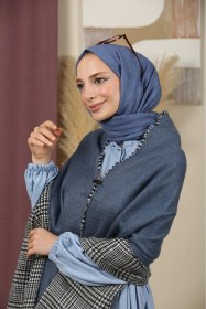 Resim Çift Taraflı Ekose Kışlık Omuz Şalı Petrol Mavi 