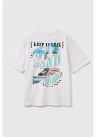 Resim United Colors Of Benetton Erkek Çocuk Ön Ve Arka Fotoğraf Baskı Detaylı Bisiklet Yaka T-shirt Beyaz-pembe 6-13 Yaş-2835 