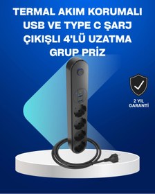 Resim renklime BFS Akıllı Akım Dengelemeli 4’lü Çoklu Priz Type-C ve USB Çıkışlı 