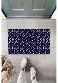 Resim Lacivert Kapı Önü Paspası Çoklu Papatya Desen K-3222 
