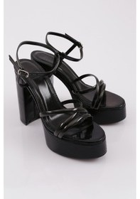 Resim Dgn 28 Kadın Bilekten Bağlama Kalın Taban Topuklu Ayakkabı 28-2125-R145206 Siyah 