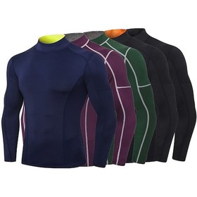 Resim Jeemson Erkekler İçin Rahat Ve Esnek Yüksek Yakalı Spor Tişört - Koşu Ve Antrenman İçin Hızlı Kuruma Özelliği Koyu Mavi 