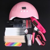 Resim Manicure tools, including pink phototherapy lamp, electric grinder, nail clippers, various manicure brushes, wooden sticks, sand strips, cleaning brush, etc. The phototherapy lamp is used for quick curing of gel nails and is commonly used in the process of manicuring. Equipment; Electric grinders can shape and polish the surface of nails; Nail scissors are used to trim the length of nails; Manicure brushes are used to apply nail polish, gradient dyeing, etc 