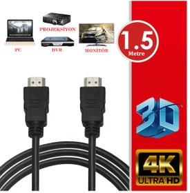 Resim 1.5 Metre Hdmi Kablo Full Hd 3D Ses Görüntü Kablosu 4K 