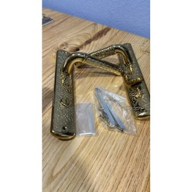 Resim Doğanlar Marka Wc Kapı Kolu Takımı - Altın Renk, Motifli, Kilitli 