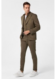 Resim Süvari Haki Slim Fit Düz Sivri Yaka 6 Drop Spor Takım Elbise 