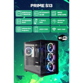 Resim Game Garaj Prime S13 Amd Ryzen 7 7800X3D 32GB RAM 1TB SSD RTX5060Ti 240MM Sıvı Soğutma Freedos Oyuncu OEM Paket 