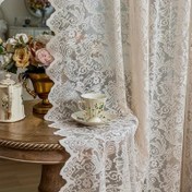 Resim Şık Fransız Vintage Dantel Şeffaf Perdeler - Yarı Şeffaf, Matkap Gerektirmeyen Kurulum, Yatak Odası, Oturma Odası ve Bölümlü Alanlar İçin Çiçekli Feni Kuyruk Tasarımı ile Kalın Polyester Kumaş, Oturma Odası İçin Perdeler 