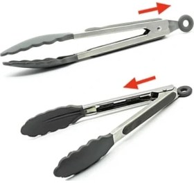 Resim Mutfak Maşası Yemek Izgara Salata Barbekü Kızartma Maşası, Isıya Dayanıklı Paslanmaz Çelik Saplı Silikon Yemek Maşası 3 Renk Seçeneği (Gri-Krem-Bej) (Gri) 