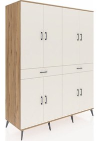 Resim Kronos Gardrop 10 Raflı 2 Çekmeceli 8 Kapaklı 176x59x221 Çam-aytaşı Beyaz 