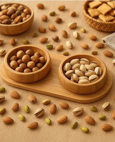 Resim 2 Li Bambu Standlı Lüx Sunum Çerezlik Servis Kasesi Lokumluk Şekerlik Bambu 