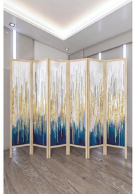 Resim Doğal Ahşap Soyut Tek Taraf Baskılı 6 Kanat Paravan 000079 