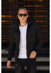 Resim Erkek Siyah Kapüşonlu Suya Dayanıklı Kışlık Mont & Kaban 550416820 