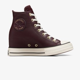Resim Converse Chuck Taylor All Star Wedge Unisex Bordo Deri Platform Sneaker 