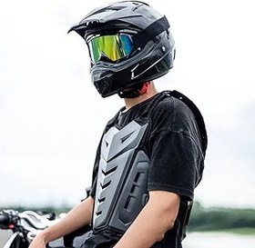 Resim Generic Çift Korumalı Motosiklet Zırhı Yelek Sağlam Dış Katman Üstün Konfor Için Hafif Ayarlanabilir Sürme Göğüs Koruyucusu Siyah 
