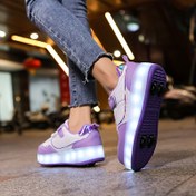 Resim Çocuklar ve Gençler İçin LED Işıklı Sneaker'lar - Mor Gökkuşağı Gece Işıkları Rulolu Paten, Sekizli Düğme Kontrolü ile Katlanabilir Sneaker'lar, Doğum Günleri ve Noel için Mükemmel Hediye, Açık Hava Spor Ayakkabıları, Trendy Açık Hava Spor Ayakkabıları | Trendy Çocuk Sneaker'ları | Parlayan Işıklar Ayakkabı 