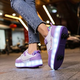 Resim Çocuklar ve Gençler İçin LED Işıklı Sneaker'lar - Mor Gökkuşağı Gece Işıkları Rulolu Paten, Sekizli Düğme Kontrolü ile Katlanabilir Sneaker'lar, Doğum Günleri ve Noel için Mükemmel Hediye, Açık Hava Spor Ayakkabıları, Trendy Açık Hava Spor Ayakkabıları | Trendy Çocuk Sneaker'ları | Parlayan Işıklar Ayakkabı 