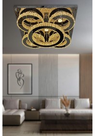 Resim İncezar Taşlı Plafonyer Led Avize - Kumandalı / Krom Krom 