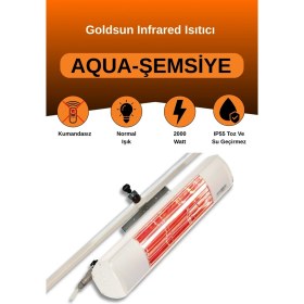 Resim Aqua 2000 Watt GSU20 Şemsiye Tip Kumandasız Suya Dayanıklı Elektrikli Infrared Isıtıcı-Beyaz 
