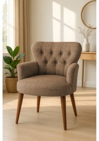 Resim Waterybrook Modern Keten Kumaş Berjer Ahşap Ceviz Demonte Ayaklı Tekli Koltuk - Kahverengi Kahverengi 