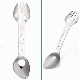 Resim Omeniv Çok Fonksiyonlu Çelik Çatal Kaşık Bıçak Set Alyen Vs Gümüş 