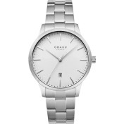 Resim Obaku Denmark V247XDCISC Quartz Çelik Gri Beyaz Kadran Safir Cam 42 mm Erkek Kol Saati 