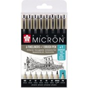 Resim Sakura Pigma Micron 8 Parça Set 6 Fineliner, 1 Fırça Kalem Pn Kalem 